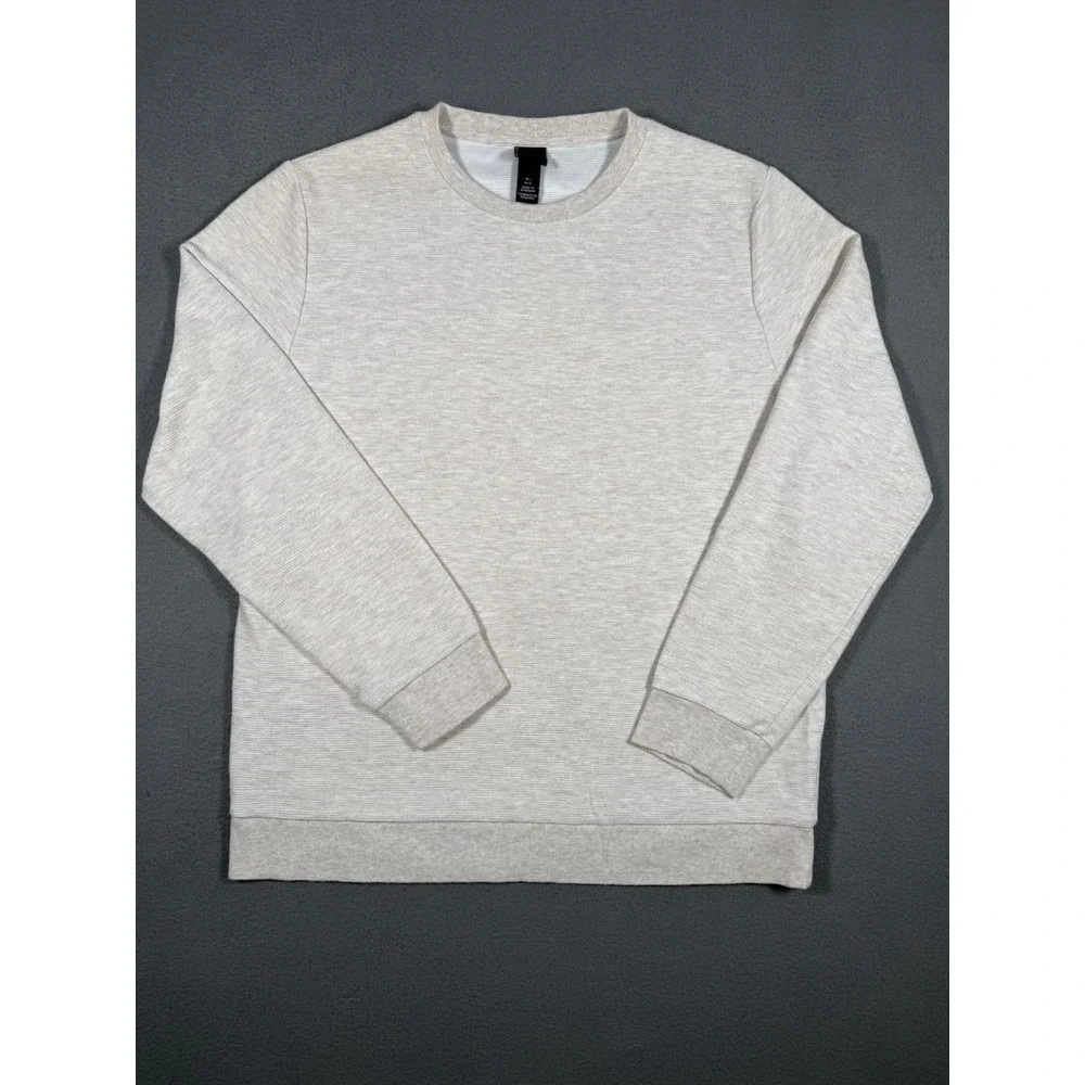 H&M Mens Crewneck Sweatshirt Oatmeal Light Gray Textured Fleece Pullover. #0030